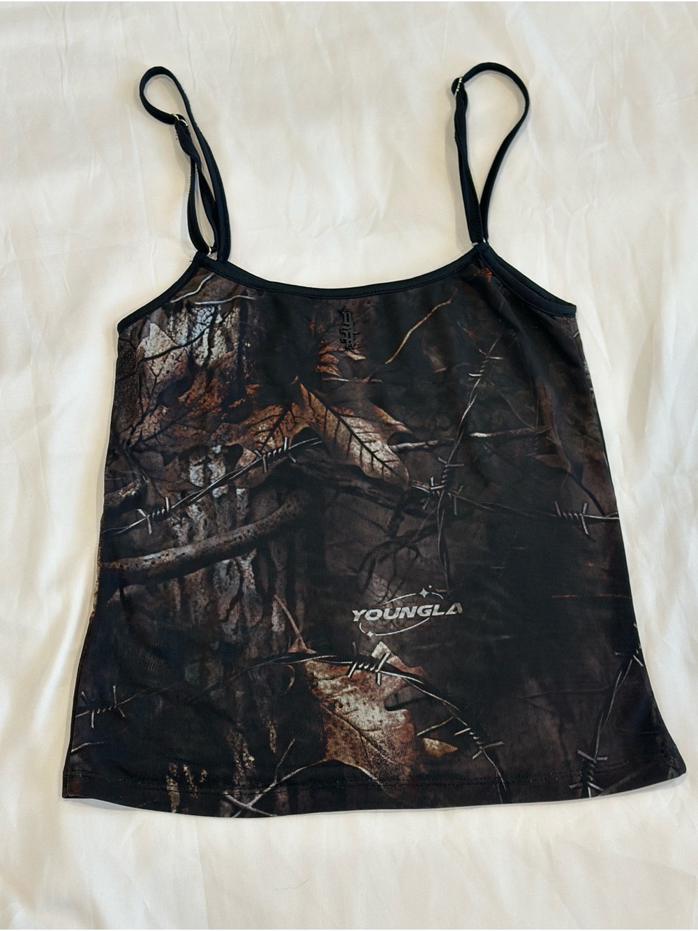 YoungLA Women's Camo Spaghetti Strap Tank - Brown & Black